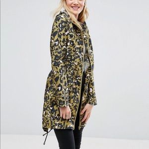 ASOS Brave Soul Festival trench woman’s Tall medium leopard green print